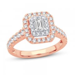 Diamond Engagement Ring 1 ct tw Emerald/Round 14K Rose Gold