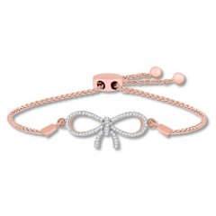 Diamond Bow Bolo Bracelet 1/6 ct tw Round-cut 10K Rose Gold