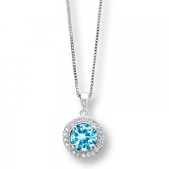 Blue Topaz Necklace Lab-Created White Sapphires Sterling Silver