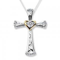 Diamond Cross Necklace 1/10 ct tw Sterling Silver/10K Gold