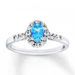 Blue Topaz Ring Lab-Created Sapphires Sterling Silver