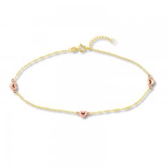 Heart Anklet Two-Tone Gold 9"