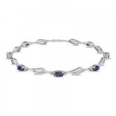 Sapphire & Diamond Accent Bracelet Sterling Silver 7.25"