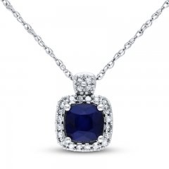 Sapphire Necklace 1/10 ct tw Diamonds 10K White Gold