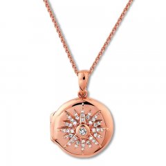 Diamond Locket Necklace 1/5 ct tw Round-cut 10K Rose Gold