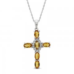 Citrine & White Lab-Created Sapphire Cross Necklace Sterling Silver 18"