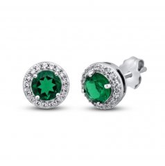 Lab-Created Emerald & White Lab-Created Sapphire Earrings Sterling Silver