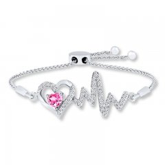 Heartbeat Bolo Bracelet Lab-Created Sapphire Sterling Silver