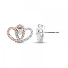 Two as One Diamond Heart Stud Earrings 1/5 ct tw Round-Cut 10K Two-Tone