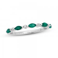 Emerald & Diamond Anniversary Ring 10K White Gold