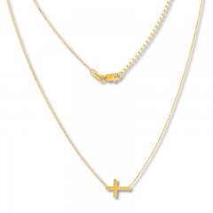 Sideways Cross Necklace 14K Yellow Gold 16" to 18" Adjustable