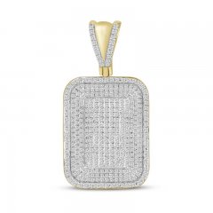 Men's Diamond Dog Tag Pendant 7/8 ct tw Round-cut 10K Yellow Gold