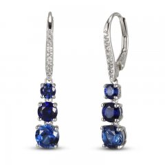 Blue/White Lab-Created Sapphire Three-Stone Drop Earrings Sterling Silver