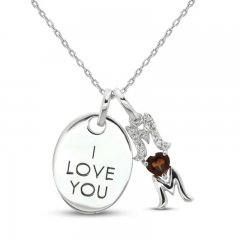 Garnet & White Lab-Created Sapphire 'I Love You Mom' Necklace Sterling Silver 18"