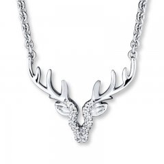 Deer Necklace 1/20 ct tw Diamonds Sterling Silver