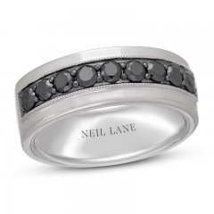 Neil Lane Men's Black Diamond Wedding Band 1 ct tw Round-cut 14K White Gold