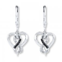 Diamond Heart Earrings 1/15 ct tw Black/White Sterling Silver