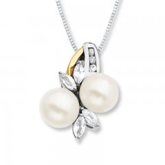 Cultured Pearl Necklace Lab-Created Sapphires Sterling Silver