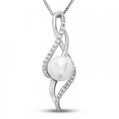 Cultured Pearl Necklace Lab-Created Sapphires Sterling Silver