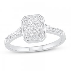 Diamond Long Cushion Ring 1/4 ct tw Round-cut Sterling Silver