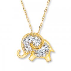 Elephant Necklace 1/10 ct tw Diamonds 14K Yellow Gold