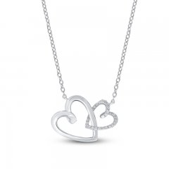 Diamond Double Heart Necklace 1/10 ct tw Round-cut Sterling Silver 17.4"