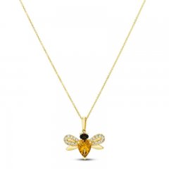 Le Vian Citrine/Quartz Bee Necklace 1/5 ct tw Diamonds 14K Honey Gold 18"