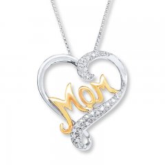 Mom Necklace 1/20 ct tw Diamonds Sterling Silver/10K Gold