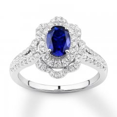 Oval Sapphire Engagement Ring 1/2 ct tw Diamonds 14K White Gold