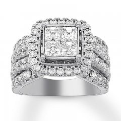 Diamond Engagement Ring 3 ct tw Princess/Round 14K White Gold