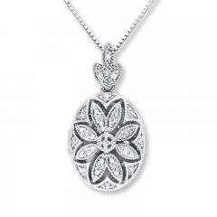 Oval Locket Necklace 1/10 ct tw Diamonds Sterling Silver