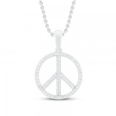 Diamond Peace Necklace 1/5 ct tw Round-cut Sterling Silver 18"