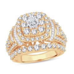 Diamond Engagement Ring 3 ct tw Round/Baguette 14K Yellow Gold