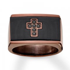 Men's Black Diamond Cross Ring 1/20 ct tw Stainless Steel