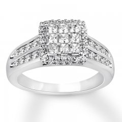 Diamond Engagement Ring 7/8 ct tw Princess/Round 14K White Gold