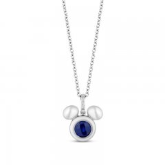 Disney Treasures Mickey Mouse Blue Lab-Created Sapphire & Diamond Necklace Sterling Silver 17"