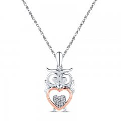 Diamond Owl Necklace 1/20 carat tw Sterling Silver/10K Gold