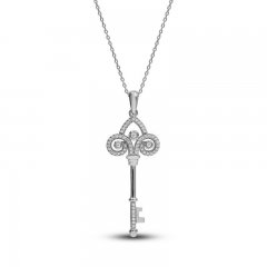 Diamond Key Necklace 1/5 ct tw Round-cut Sterling Silver 18"