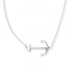 Sideways Anchor Necklace 14K White Gold