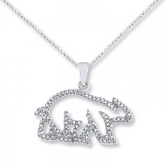 Polar Bear Necklace Diamond Accents Sterling Silver