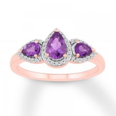 Amethyst Ring 1/8 ct tw Diamonds 10K Rose Gold