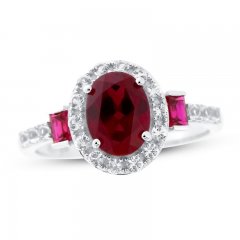 Lab-Created Ruby & White Lab-Created Sapphire Ring Sterling Silver