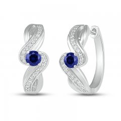 Blue/White Lab-Created Sapphire Hoop Earrings Sterling Silver