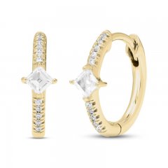 Diamond Huggie Hoop Earrings 1/4 ct tw Princess & Round-cut 10K Yellow Gold