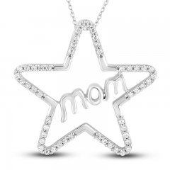 Diamond Mom Star Pendant 1/6 ct tw Round-cut Sterling Silver