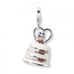 Wedding Cake Charm White/Red Enamel Sterling Silver