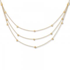 Triple Strand Station Necklace 14K Yellow Gold