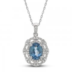 Swiss Blue Topaz & White Lab-Created Sapphire Necklace Sterling Silver 18"