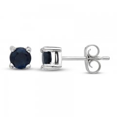 Certified Blue Sapphire Stud Earrings 14K White Gold