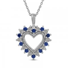 Blue Sapphire & Diamond Accent Heart Necklace 10K White Gold 18"